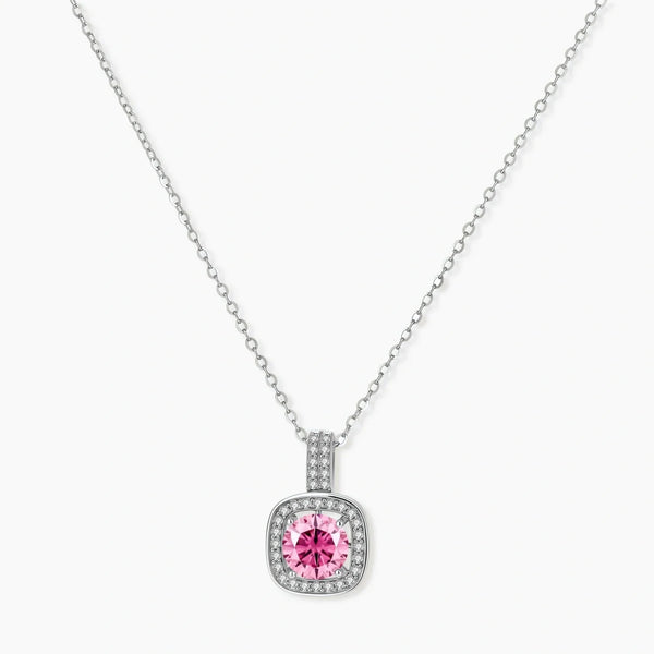 Pink Fire Moissanite Pendant Necklace
