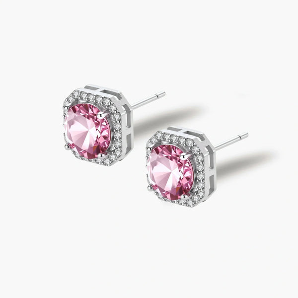 Blush Halo Moissanite Stud Earrings