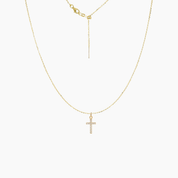 Dainty CZ Cross Adjustable Charm Threader Necklace (Gold)