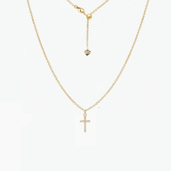 Dainty CZ Cross Adjustable Necklace (Gold)