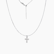 CZ Cross Adjustable Charm Threader Necklace (Silver)