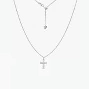 CZ Cross Adjustable Necklace (Silver)