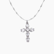 Pear-Cut CZ Cross Pendant (Silver)