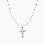 Pear-Cut CZ Cross Pendant (Silver)