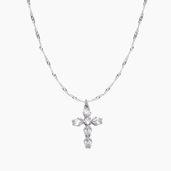Pear-Cut CZ Cross Pendant (Silver)