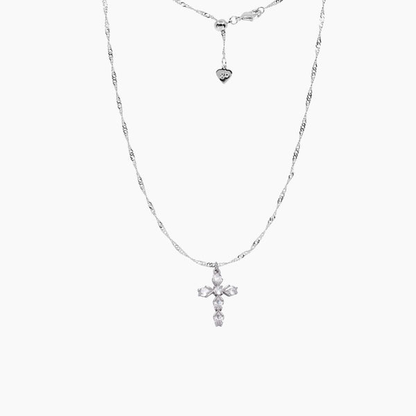 Pear-Cut CZ Cross Pendant (Silver)