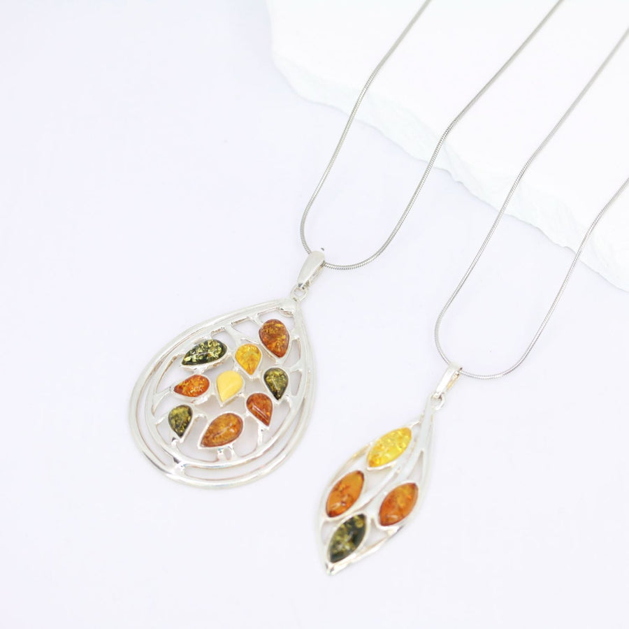 Amber Collection Pendants Multi-Color Amber Teardrop Pendant in Sterling Silver