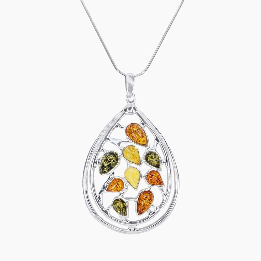 Amber Collection Pendants Pendant + Chain Multi-Color Amber Teardrop Pendant in Sterling Silver