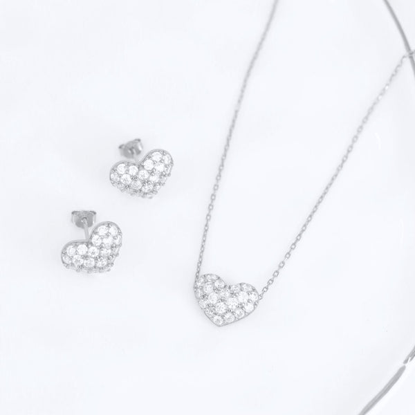 Crystal Collection Earrings Valentina Pave Heart Earrings (Silver)