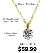 Crystal Collection Necklaces Adjustable Milano Twist Chain + Brilliant CZ Pendant Set in Gold Overlay