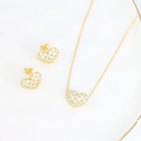 Crystal Collection Necklaces Valentina Pave Heart Necklace (Gold)