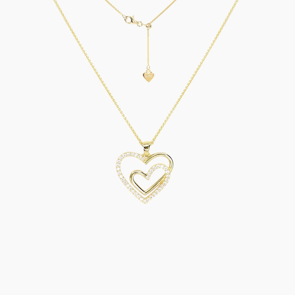 Crystal Collection Pendants Double Open Heart CZ Pendant (Gold)
