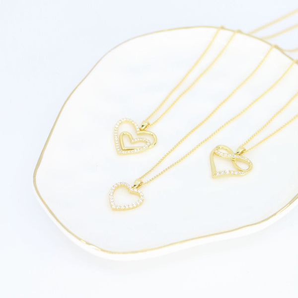 Crystal Collection Pendants Double Open Heart CZ Pendant (Gold)