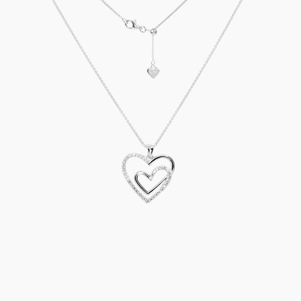 Crystal Collection Pendants Pendant + Chain Double Open Heart CZ Pendant (Silver)