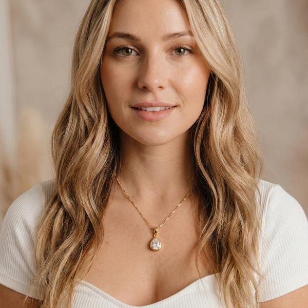 Teardrop CZ Pendant (Gold)