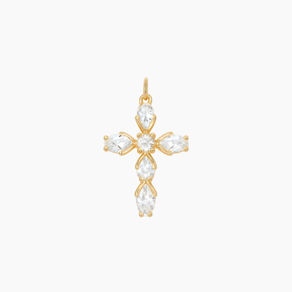 Pear-Cut CZ Cross Pendant (Gold)