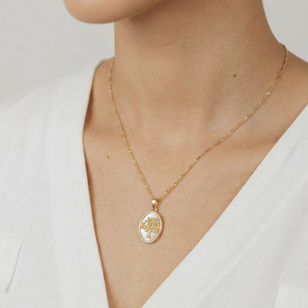 Mother of Pearl Tree of Life Pendant (Gold)