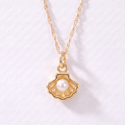 Tiny Seashell Pearl Charm (Gold)
