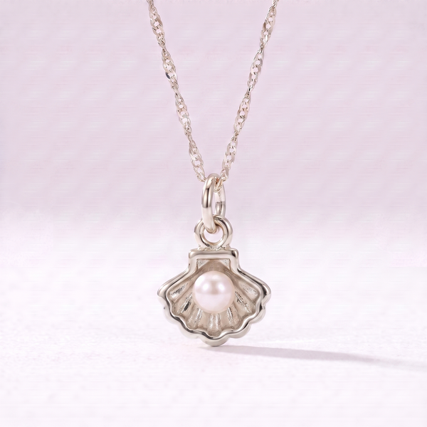 Tiny Seashell Pearl Charm (Silver)