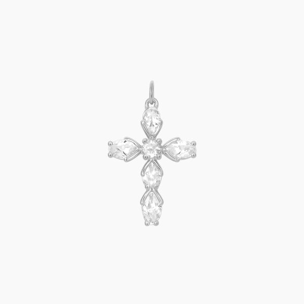Pear-Cut CZ Cross Pendant (Silver)