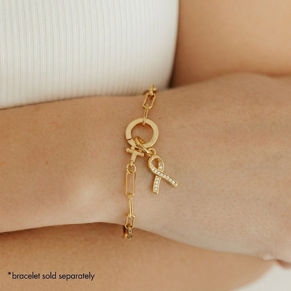 CZ Cancer Ribbon Charm (Gold)