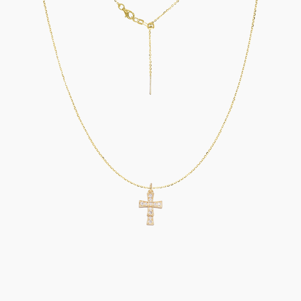 CZ Cross Adjustable Necklace (Gold)