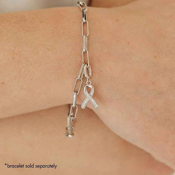 CZ Cancer Ribbon Charm (Silver)