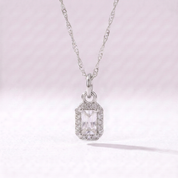 Emerald Cut Crystal Adjustable Necklace (Silver)