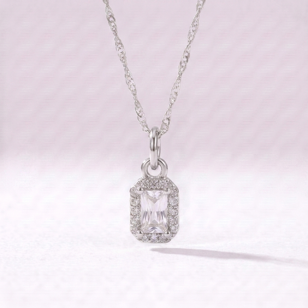 Emerald Cut Crystal Adjustable Necklace (Silver)