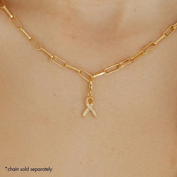 CZ Cancer Ribbon Charm (Gold)