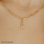 CZ Cancer Ribbon Charm (Gold)