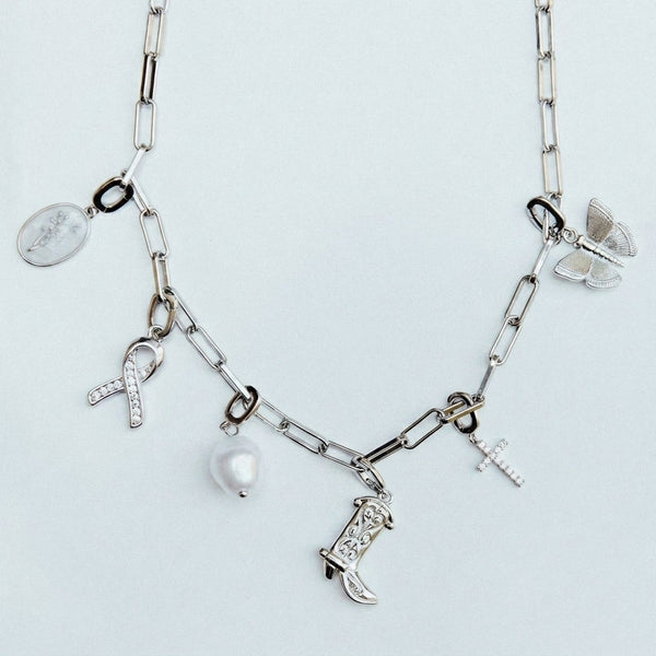 CZ Cancer Ribbon Charm (Silver)
