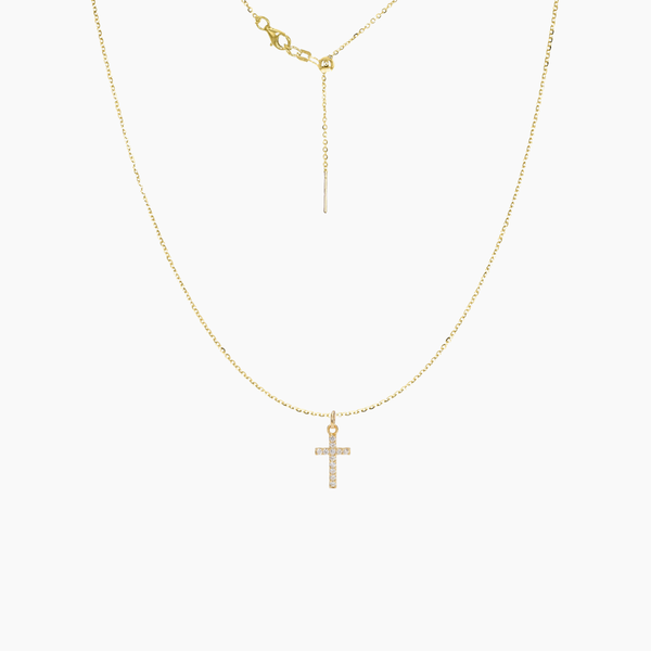 Dainty CZ Cross Adjustable Necklace (Gold)