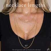 Necklace lengths guide, shown on body (30 inch adjustable chain)
