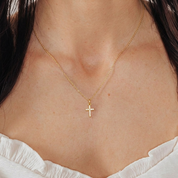 Dainty CZ Cross Adjustable Necklace (Gold)
