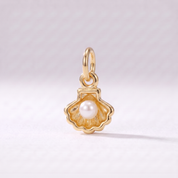 Tiny Seashell Pearl Charm (Gold)