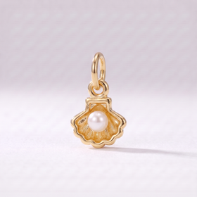 Tiny Seashell Pearl Charm (Gold)