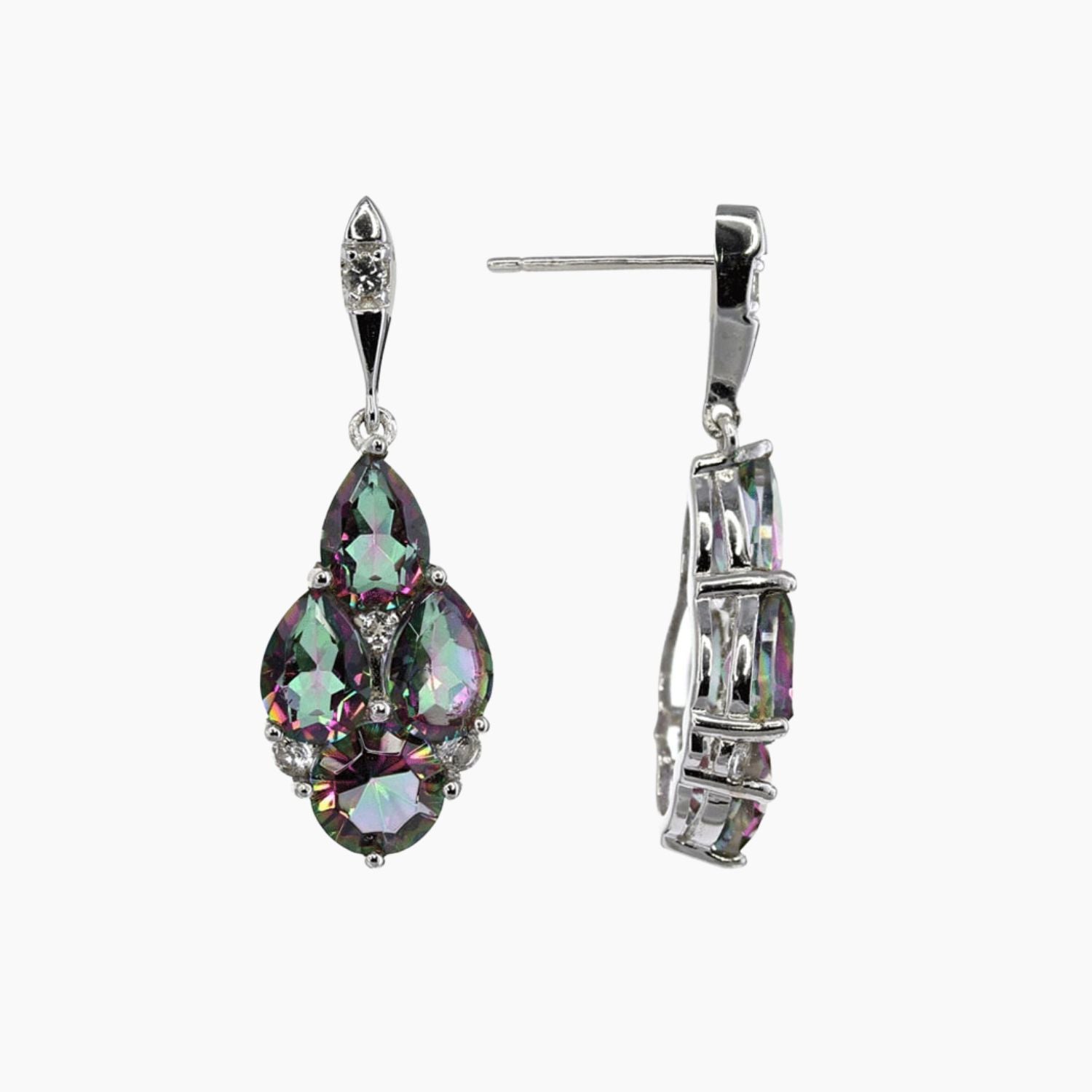 Mystic Quartz Cluster Earrings In Sterling Silver With White Topaz