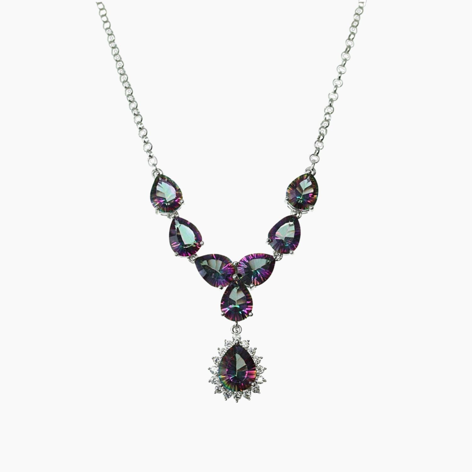 Mystic Quartz Teardrop Drop Necklace in Sterling Silver