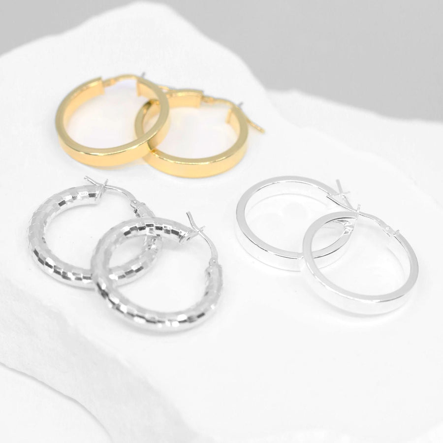 Roma Designer Jewelry Earrings Roma Medium Block Hoop Earrings (Silver)