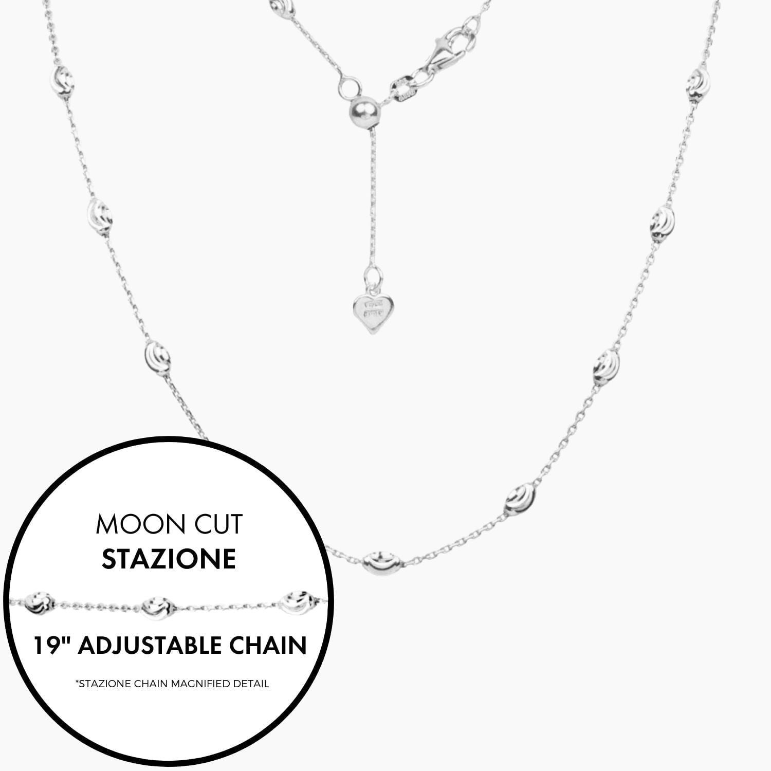 Italian Moon Cut Stazione Adjustable Necklace Silver