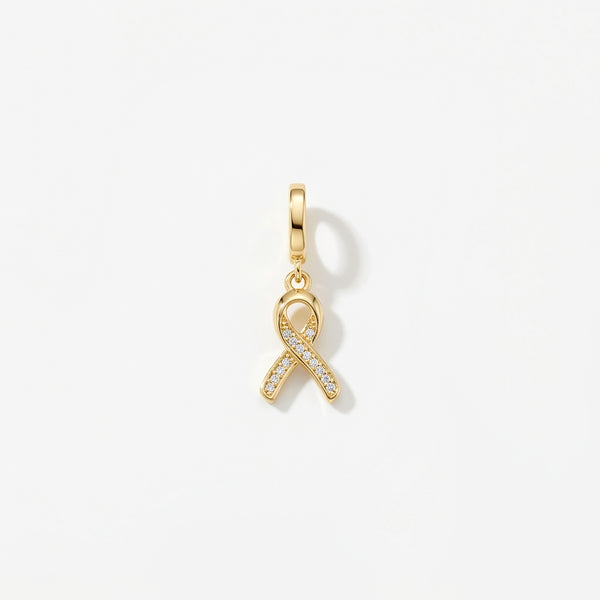 CZ Cancer Ribbon Charm (Gold)