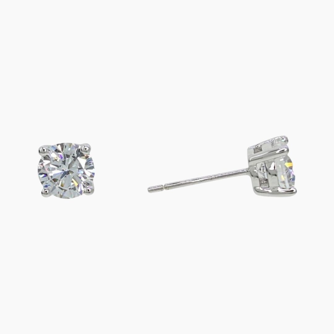 Sterling Silver Quality Small Clear CZ Stud Earrings Vintage