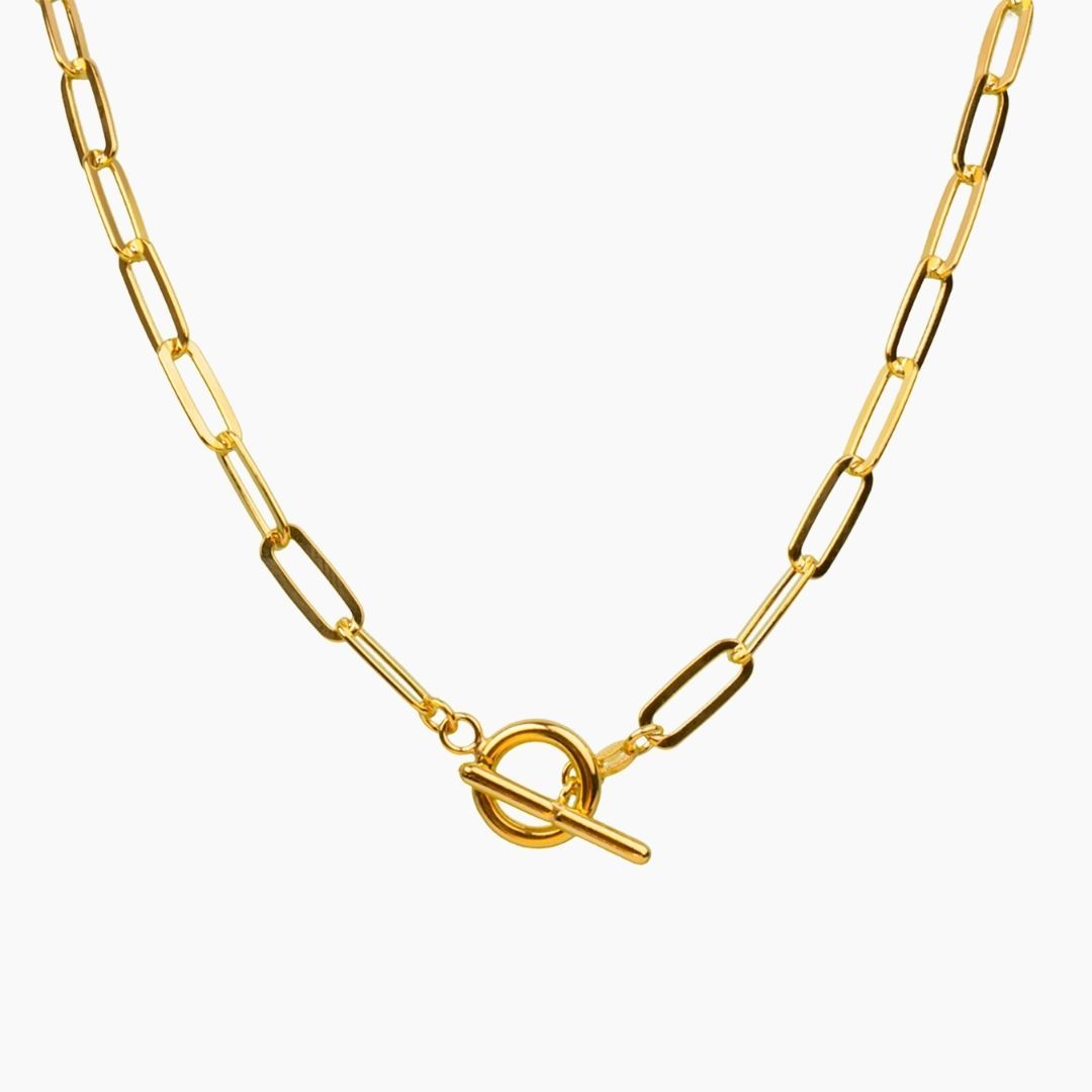 Lock Paper Clip Chain Toggle Necklace gold