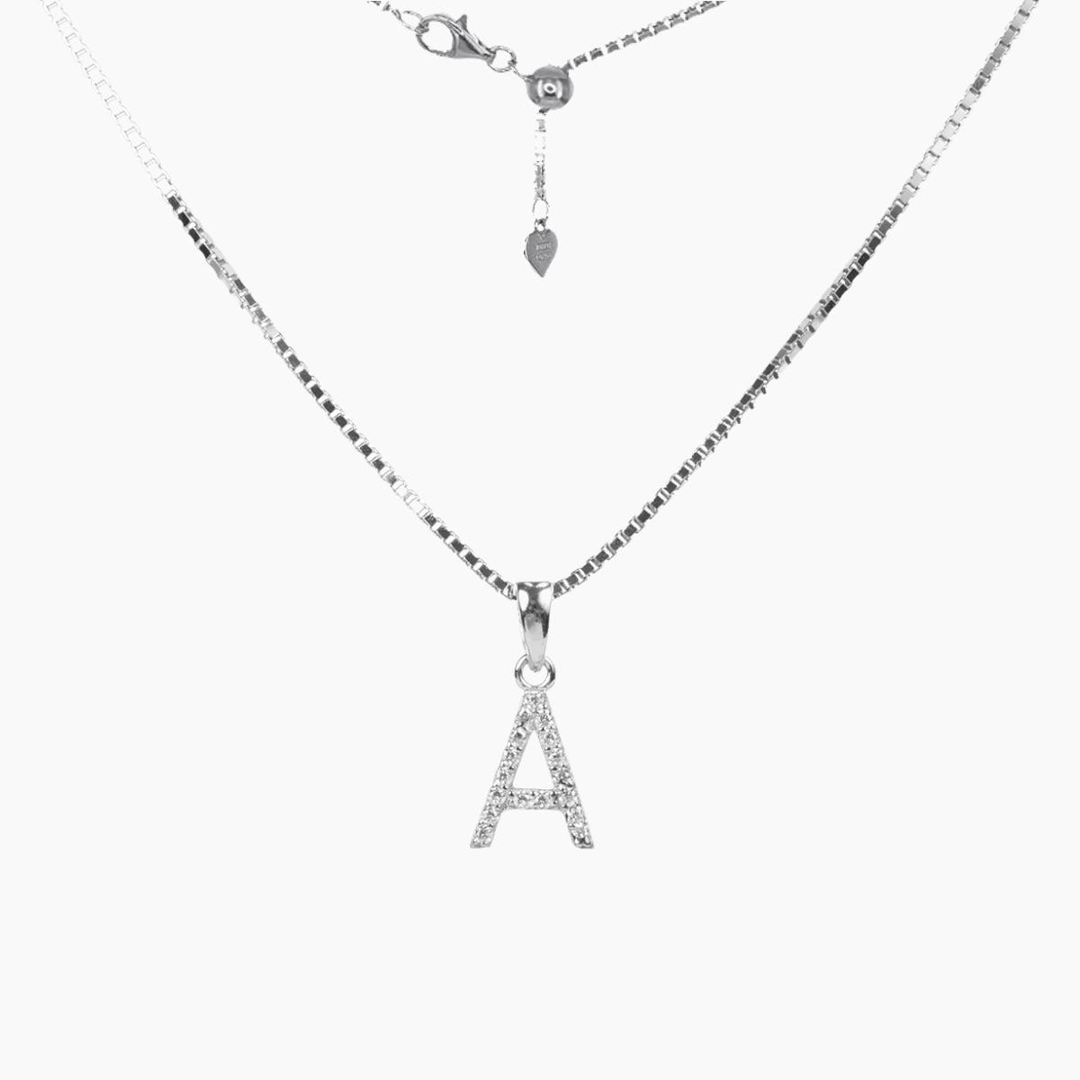 Crystal Letter V Silver Short Pendant Necklace in White Crystal