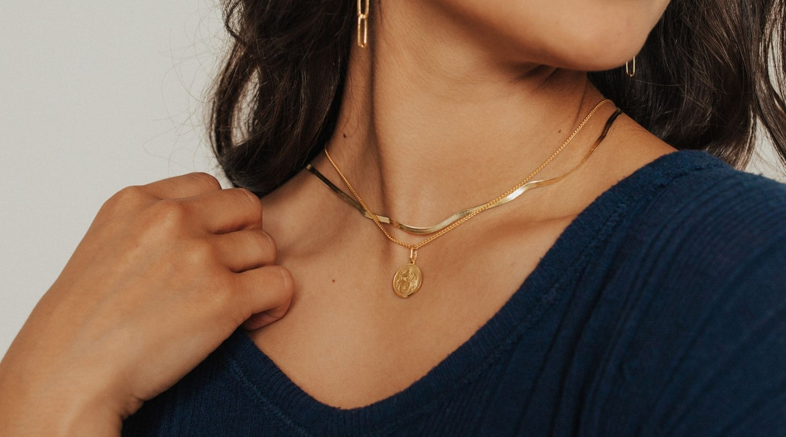 Twist Bar Double Chain Necklace in Brass