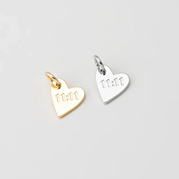 11:11 Angel Number Heart Charm (Silver)