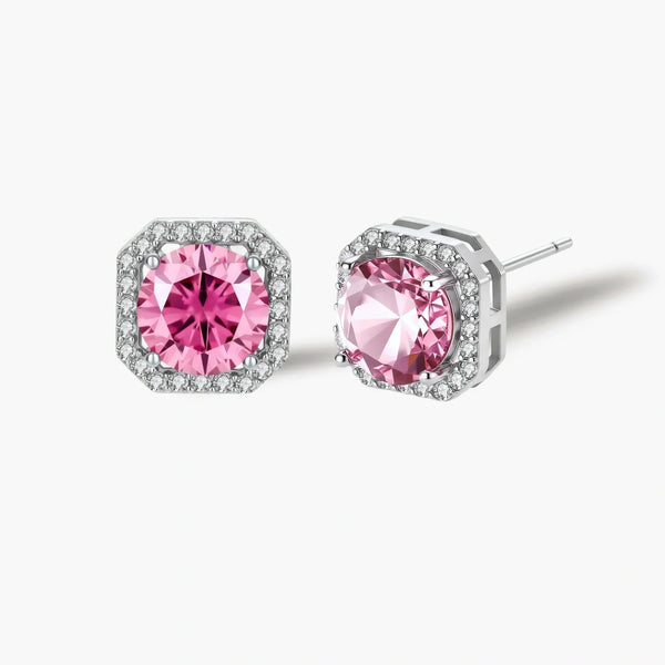 Blush Halo Moissanite Stud Earrings
