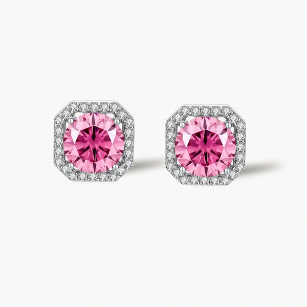 Blush Halo Moissanite Stud Earrings