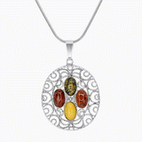 Multi-Color Amber Swirl Detail Medallion in Sterling Silver
